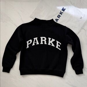 NEW PARKE Varsity Mockneck Fleece Sweatshirt in Black Size S/M